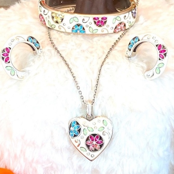 Brighton Jewelry - Brighton “GIARDINO” Rare Blue pink Swarovski flower Necklace Bracelet Earrings